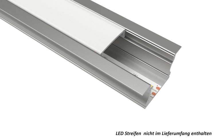 TIVENDIS Led Alu Profil 2 m EH Komplett Set für Strip / Streifen bis 12 mm breit | Abdeckung satiniert milchig, Endkappen |  Einbau Fußleisten Flachprofil eloxiert