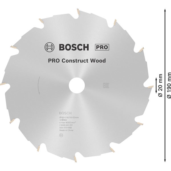 Bosch PRO Construct Wood Kreissägeblatt 190 x 2,6 x 20 mm - 2608641201