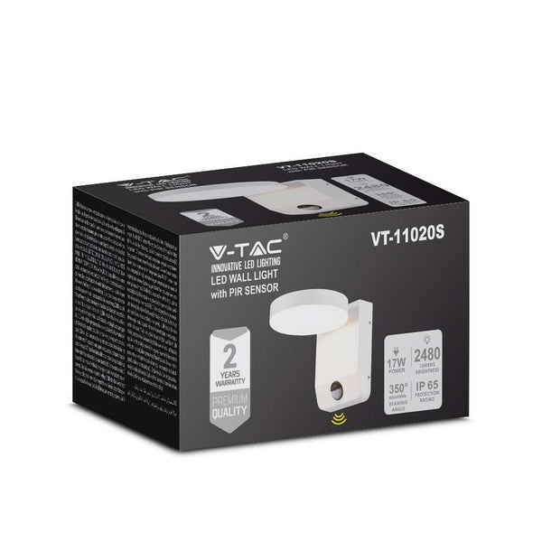 V-TAC VT-11020S-RD-W - Drehbare LED-Wandleuchten mit Sensor - IP65 - Weiß - 17W - 2520 Lumen - 4000K