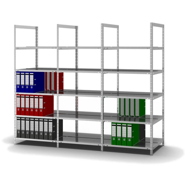 PROREGAL Aktenregal Schraubsystem Grundregal HxBxT 185 x 75 x 60 cm 5 Ebenen Fachlast 90 kg Ohne Deckboden Beidseitig Nutzbar Verzinkt