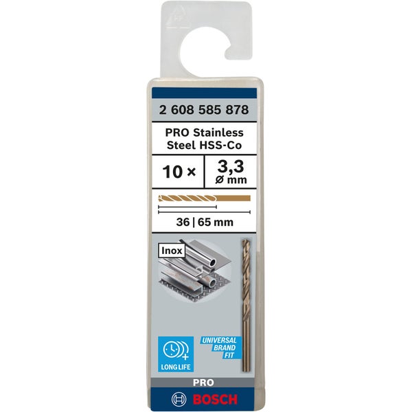 Bosch PRO Stainless Steel HSS-Co Spiralbohrer 3,3 x 36 x 65 mm - 2608585878