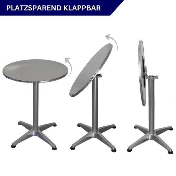 Klappbarer Bistrotisch zur platzsparenden Aufbewahrung