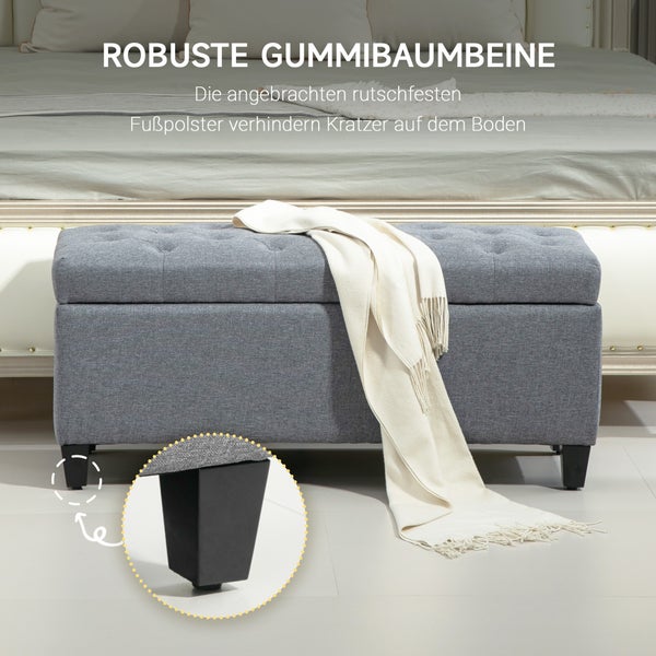 HOMCOM Sitzbank Polsterbank mit Stauraum Truhenbank Flur Schlafzimmer Wohnzimmer leinenartiges Polyester Gummiholz Hellgrau 100 x 40 x 44 cm