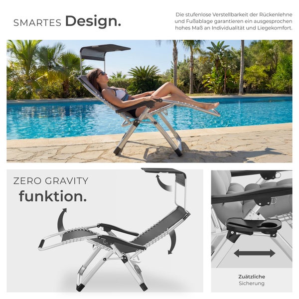 Zero Gravity Liege mit verstellbarer Rückenlehne und Fußstütze für hohen Liegekomfort