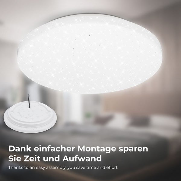 Deckenlampe Ø27,5 cm - 12W, 1300lm, LED, IP44, Sternenhimmel, neutralweiß, weiß