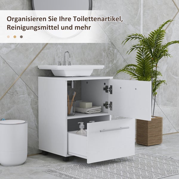 HOMCOM Waschbeckenunterschrank Unterschrank mit Schrankfach, Schublade, Waschtischunterschrank, Badunterschrank mit Kippschutz für wandmontierte Becken Weiß, 41,5 x 35,5 x 59 cm