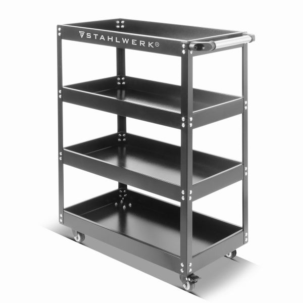 Werkstattwagen mit vier Ablageflächen und Rollen