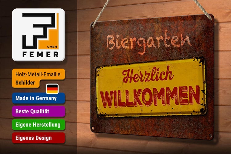 Blechschild Spruch 30x20cm Biergarten herzlich willkommen