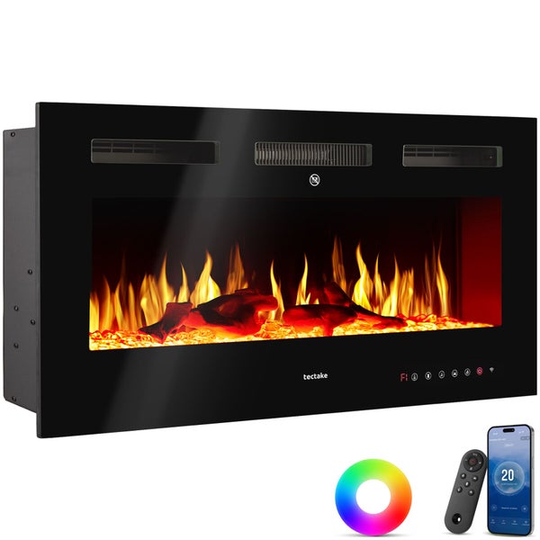 Wandkamin mit Flammeneffekt, Fernbedienung und Smartphone App