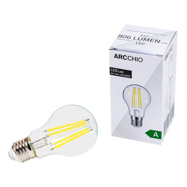 Arcchio LED Filament Leuchtmittel E27, 806 Lumen, 3,8 Watt Ersatz für 60 Watt, warmweiß, Energieeffizienzklasse A.