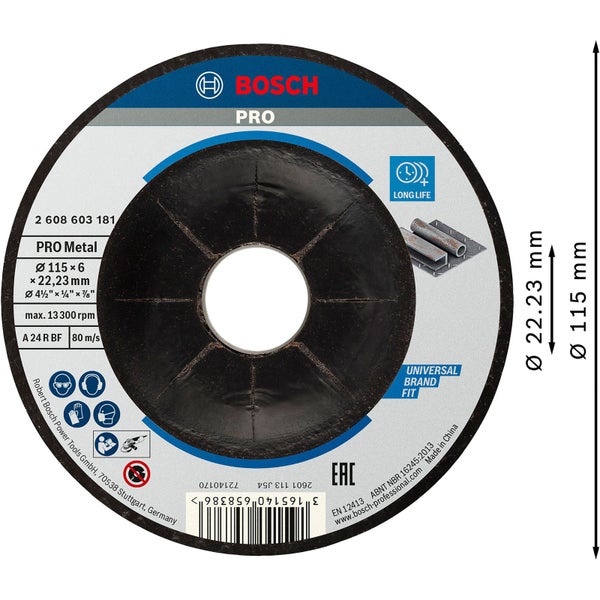 Bosch PRO Metal Schleifscheibe 115 x 6 x 22,23 mm - 2608603181