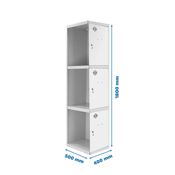 Metall-Garderobenschrank mit drei Fächern und den Maßen 1800 x 500 x 400 mm