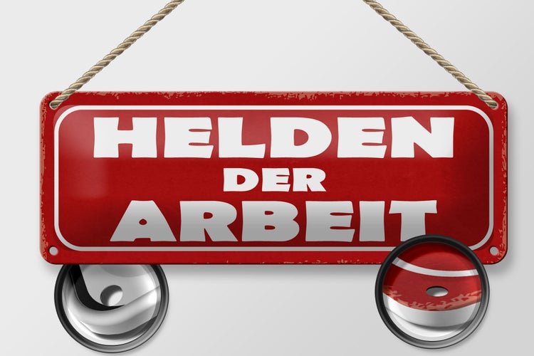 Blechschild Spruch 27x10cm Helden der Arbeit Dekoration