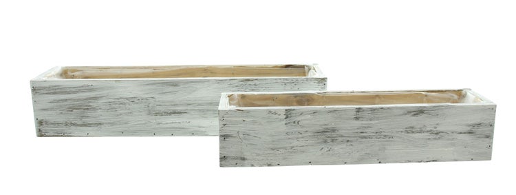 FRANK FLECHTWAREN | Pflanzer Shabby-White, 2er Set, HOLZ, FOLIE, 33 x 8 x 7 cm, 40 x 10 x 8 cm