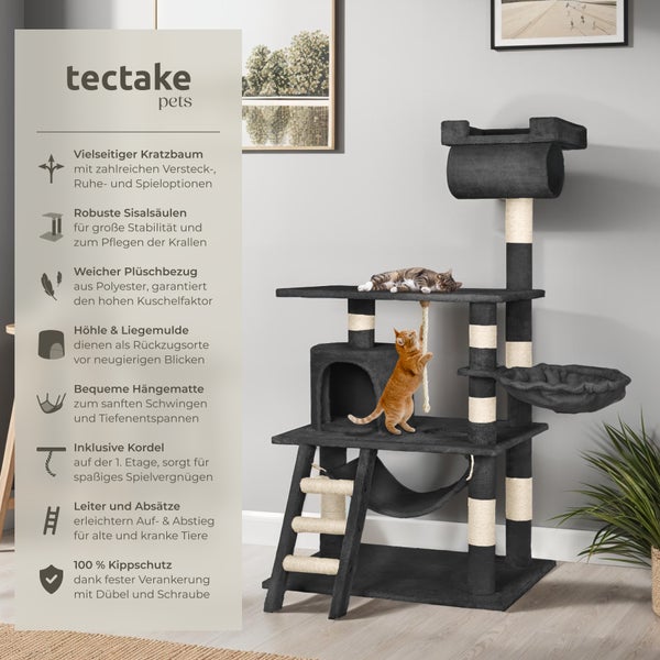 Kratzbaum tectake Stokeley inklusive Spielkordel und Kippschutz 141 cm schwarz