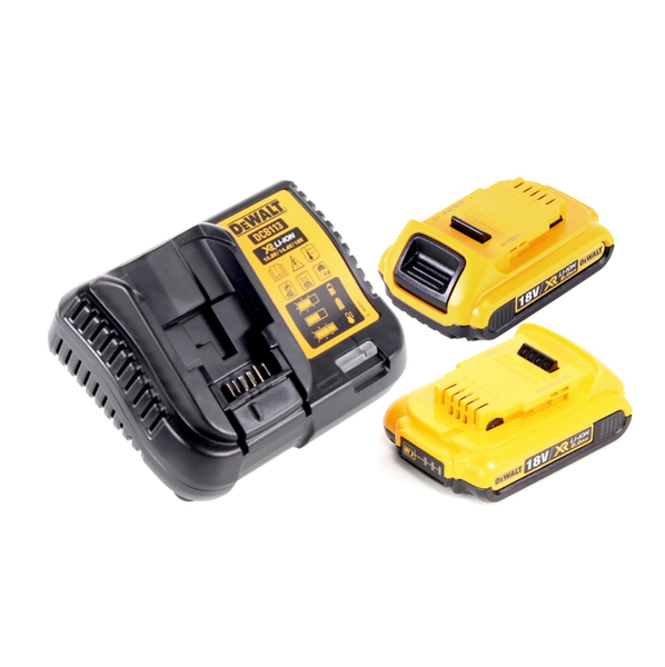 DeWalt Ladegerät DCB113 mit zwei XR Lithium-Ionen-Akkus 18 Volt 2,0 Amperestunden.