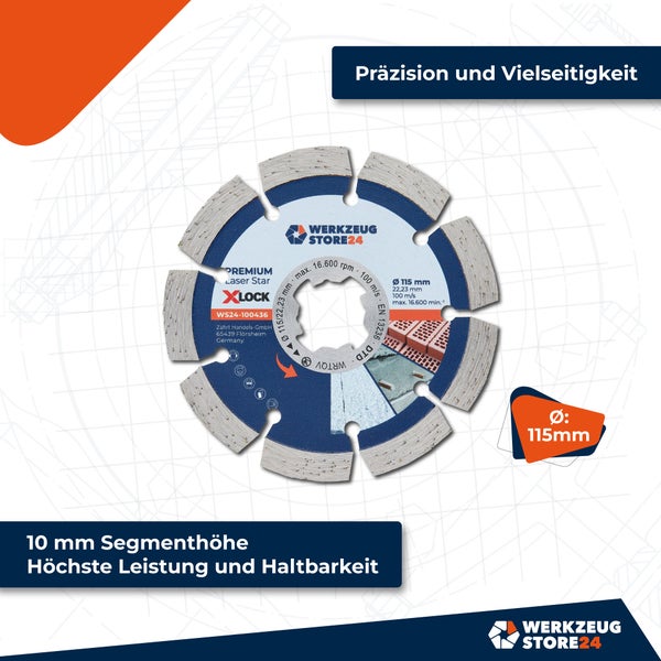Diamanttrennscheibe mit 115 Millimeter Durchmesser für Winkelschleifer
