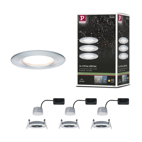 Paulmann LED Einbauleuchten Set Nova, 3er Set, schwenkbar, 3 mal 6 Watt, warmweißes Licht, IP44 Schutzart, für Feuchträume geeignet.