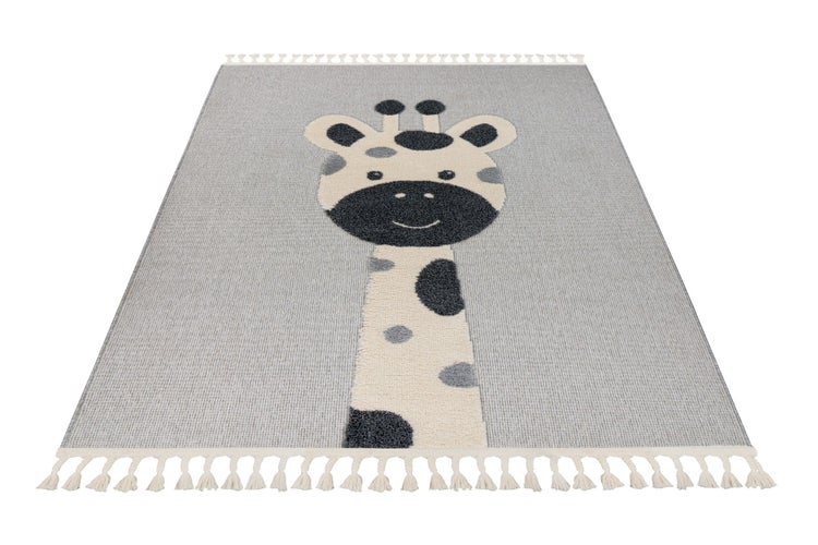 Kinderteppich mit Giraffenmotiv und Fransen für das Kinderzimmer
