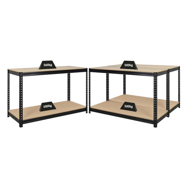 PROREGAL Mega Deal 3x Profi Werkbank STRONG BEAST, HxBxT 90x150x60cm mit Fachlast 500kg, 2 Ebenen, Schwarz
