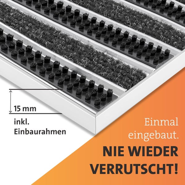 Schmutzfangmatte mit Aluminiumrahmen für Eingang | Einbau Alu-Fußmatte Innen & Außen überdacht | Robuste, eingelassene Eingangsmatte Anthrazit / Schwarz 100 x 50 cm