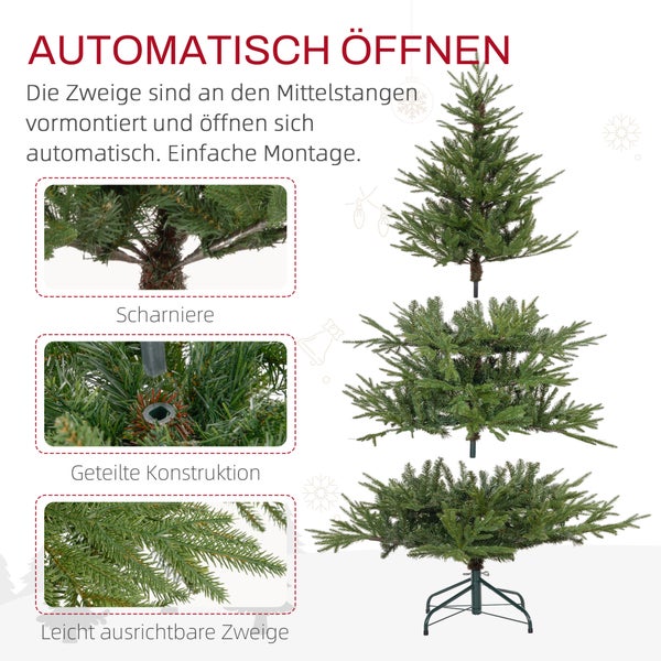 HOMCOM künstlicher Weihnachtsbaum, 150 cm Christbaum mit 1724 Spitzen, klappbar Metallständer, für Weihnachten Deko, Grün
