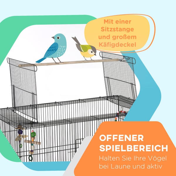 PawHut Vogelkäfig, 97 x 58 x 160 cm, Stahl, Schwarz