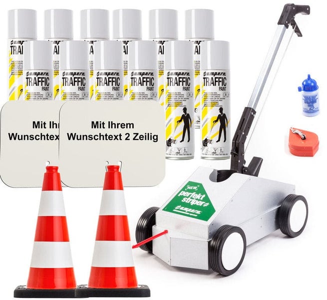 Markierwagen + 12x 500ml Farbe, 2 Kegel + Schild Traffic Paint® / weiß