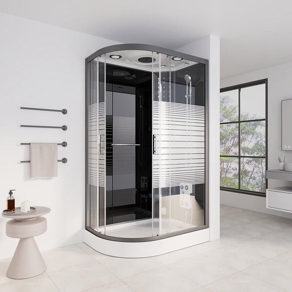Home Deluxe - Dampfdusche BLACK PEARL - Maße 120 x 80 cm Links - inkl. Dampffunktion, Regendusche, Radio und Zubehör I Fertigdusche, Dusche, Duschtempel