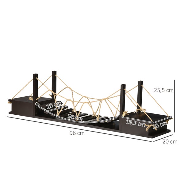 PawHut Kletterwand Katzen, Katzenregal mit Hängebrücke, Wandkratzbaum, Katzen Brücke, Hängematte für Katzen bis 5 kg, Katzenbett, Katzenliege für die Wand, Braun, 96 x 20 x 25,5 cm