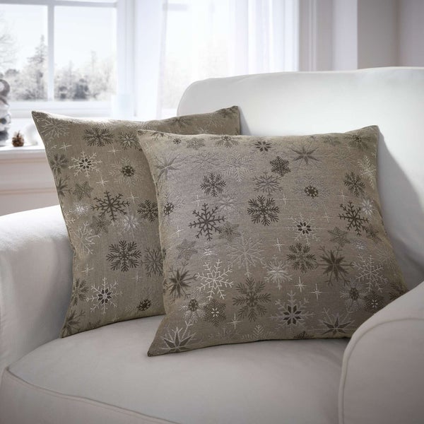 FRANK FLECHTWAREN | Kissenhülle Shiny Snowflakes, 2er Set, 45 x 45 cm, VISKOSE, POLYESTER, METALLIC-GARN,