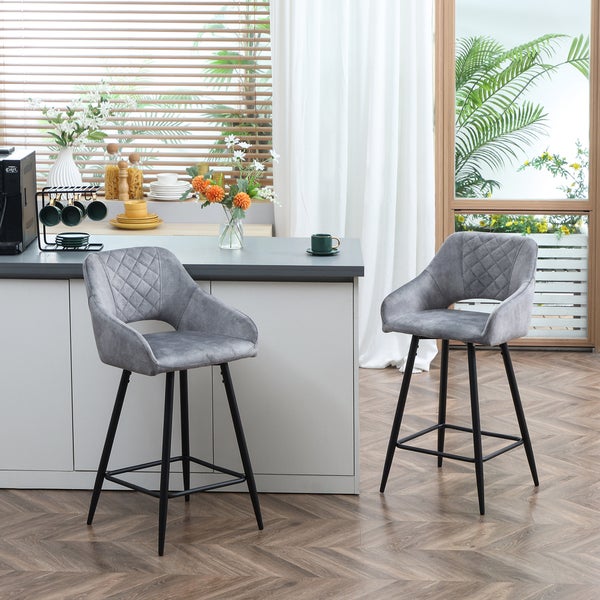 HOMCOM 2er-Set Barhocker Barstühle Bistrohocker mit Fußstütze Samtoptik Küchenstuhl Thekenhocker Sitzbezug für Küche Wohnzimmer Esszimmer Stahl Grau 50 x 53 x 94 cm