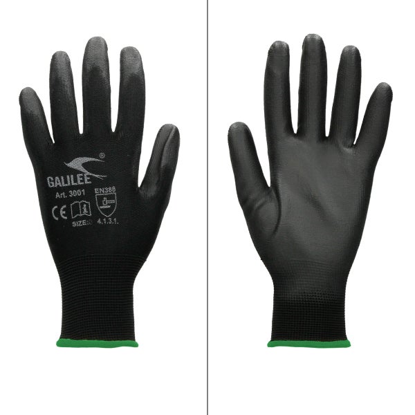 ECD Germany 1 Paar Arbeitshandschuhe mit PU-Beschichtung, Größe 11-XXL, Schwarz, atmungsaktiv, rutschfest, robust, Mechanikerhandschuhe Montagehandschuhe Schutzhandschuhe Gartenhandschuhe Handschuhe