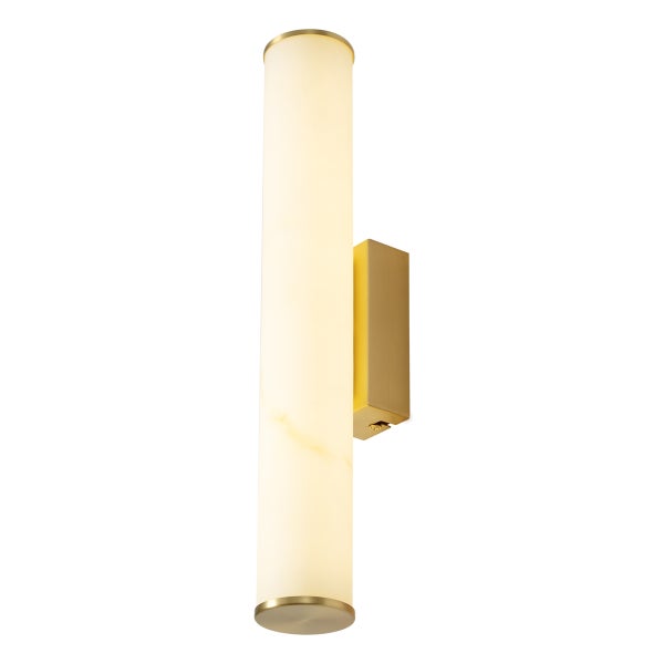 Moderne Wandleuchte in zylindrischer Form mit Gehäuse aus Metall und Leuchtkörper in Alabasteroptik