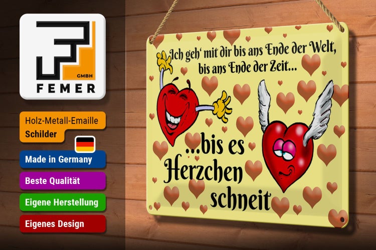 Blechschild Spruch 30x20cm Geh mit dir bis Herzen schneit