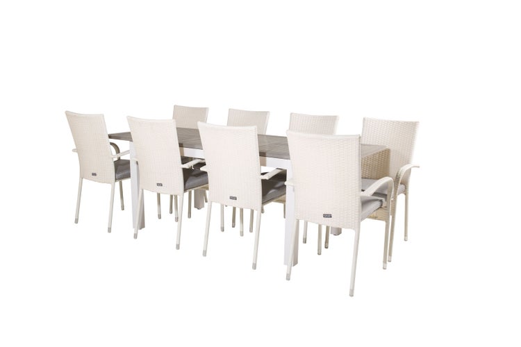 Albany Gartenset Tisch 90x160/240cm und 8 Stühle Anna weiß, grau. 90 X 160 X 75 cm
