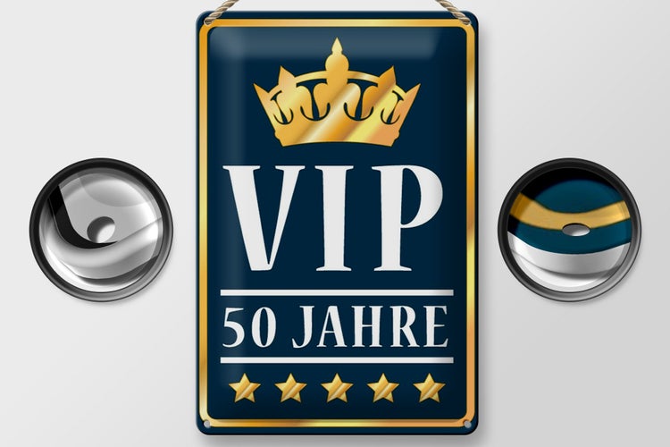 Blechschild Spruch 20x30cm VIP 50 Jahre (blau/weiß)
