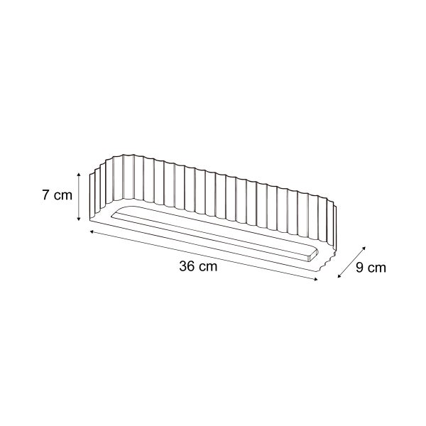 Längliche Kuchenform mit Maßen 36 cm x 9 cm x 7 cm.