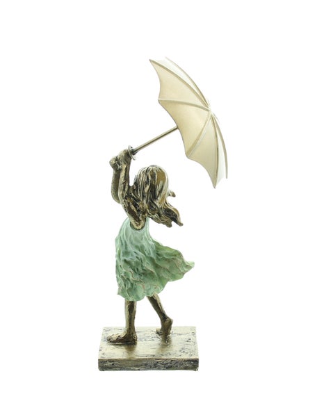 FRANK FLECHTWAREN | Figur Mädchen mit Schirm, POLYRESIN, METALL, H: 22 cm