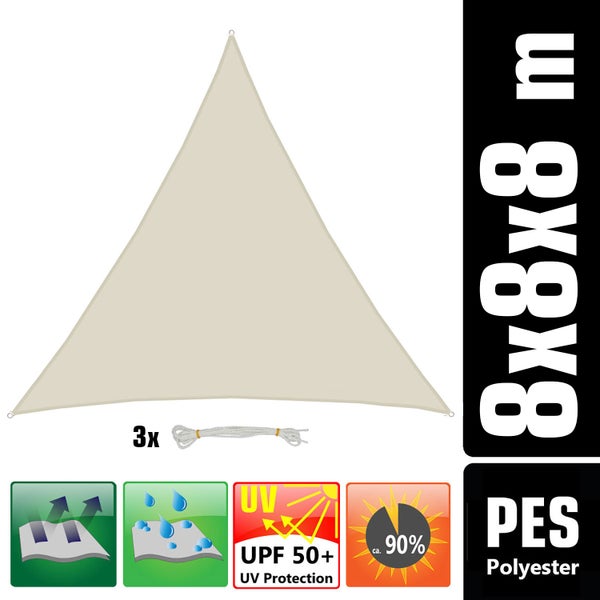 AMANKA 98% UV Schutz: 8x8x8 Sonnensegel Dreieckig Wasserdicht - Terrassendach Sonnenschutz Dreieck - Sonnensegel Garten Sonnenschutz für Trampolin Sonnensegel Pergola D Ring Dreieckig Sonnensegel Pool