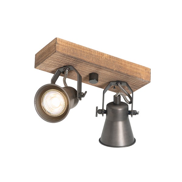 Deckenleuchte mit zwei Strahlern und Holzbalken