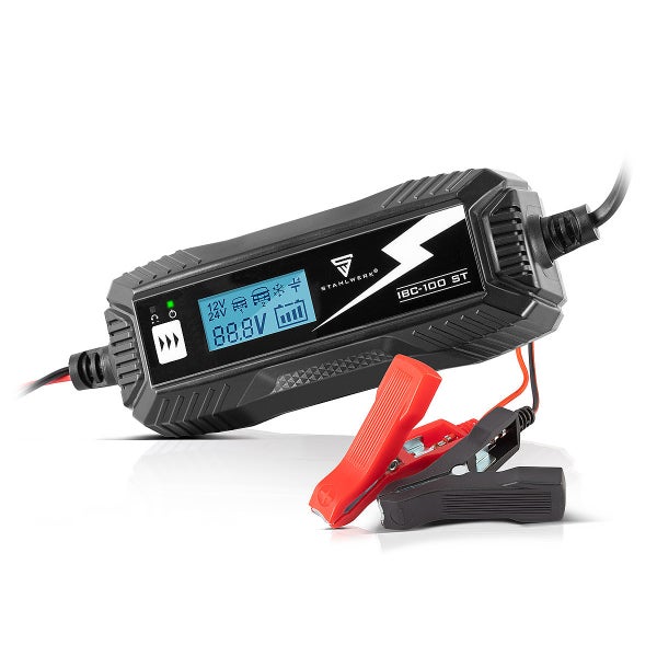 Batterieladegerät mit Klemmen und Display