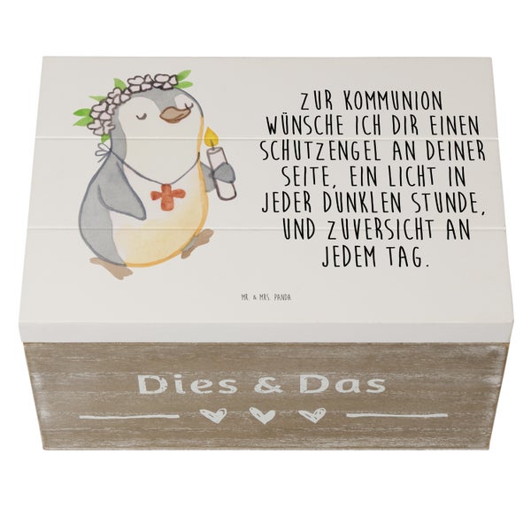 Mr. & Mrs. Panda 22 x 15 cm Holzkiste Pinguin Kommunion Mädchen - Weiß