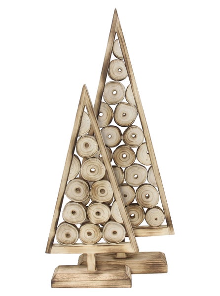 FRANK FLECHTWAREN | Holzdeko Tannenbaum, 2er Set, 38 x 10 x 80 cm, 47 x 12 x 110 cm, HOLZ, PAULOWNIA