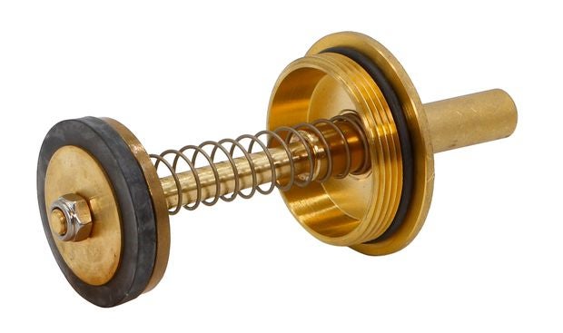 Ablaufventil-Mechanismus aus Messing mit Feder und Gummidichtung für Waschbecken.