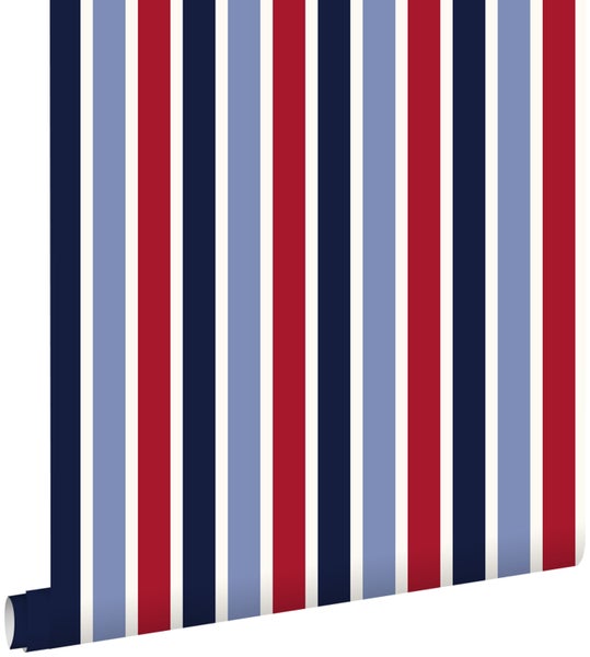 ESTAhome Tapete Streifen Marineblau und Rot - 53 cm x 10,05 m - 115816
