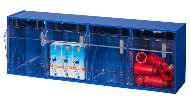 PROREGAL Klappschüttenmagazin VarioPlus ProFlip 4 HxBxT 20,5 x 60 x 17 cm Blau-Transparent