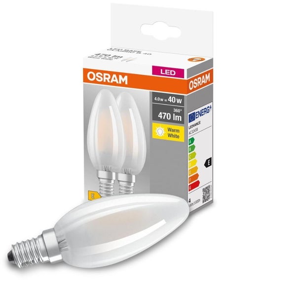 OSRAM LED Filament Lampe ersetzt 40W E14 Kerze - B35 4W 470lm 2700K Doppelpack