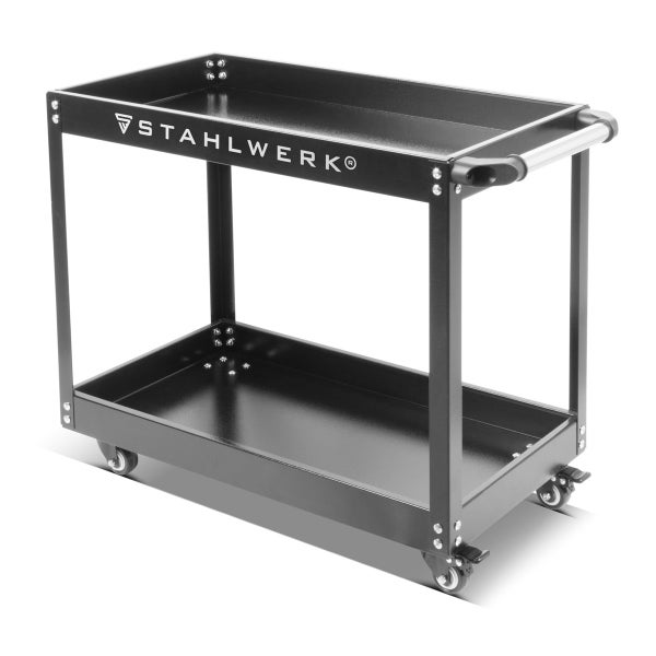 Werkstattwagen mit zwei Ablageflächen und Stahlwerk Logo