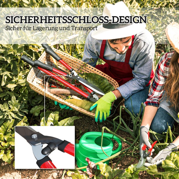 Garten Szene mit Gärtnern, Gartenscheren und einer Gießkanne